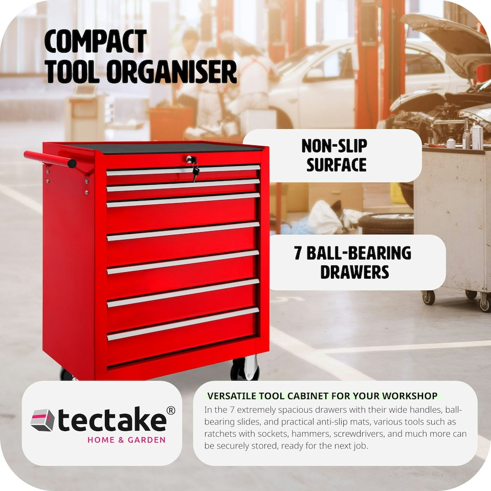 image 1 of Tool Chest - 7 drawers, 4 wheels, central locking Red | Red