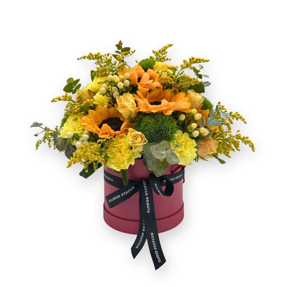image 1 of Sunflowers in a Pink Hat Box