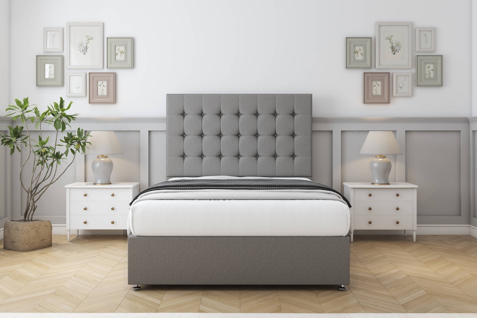 image 1 of Sloomy Alabama Pewter Dumfries Divan Bed Base 2 Drawers Same Side With 54 Inch Floor Standing Headboard | Grey | Pewter | Small Double | 1
