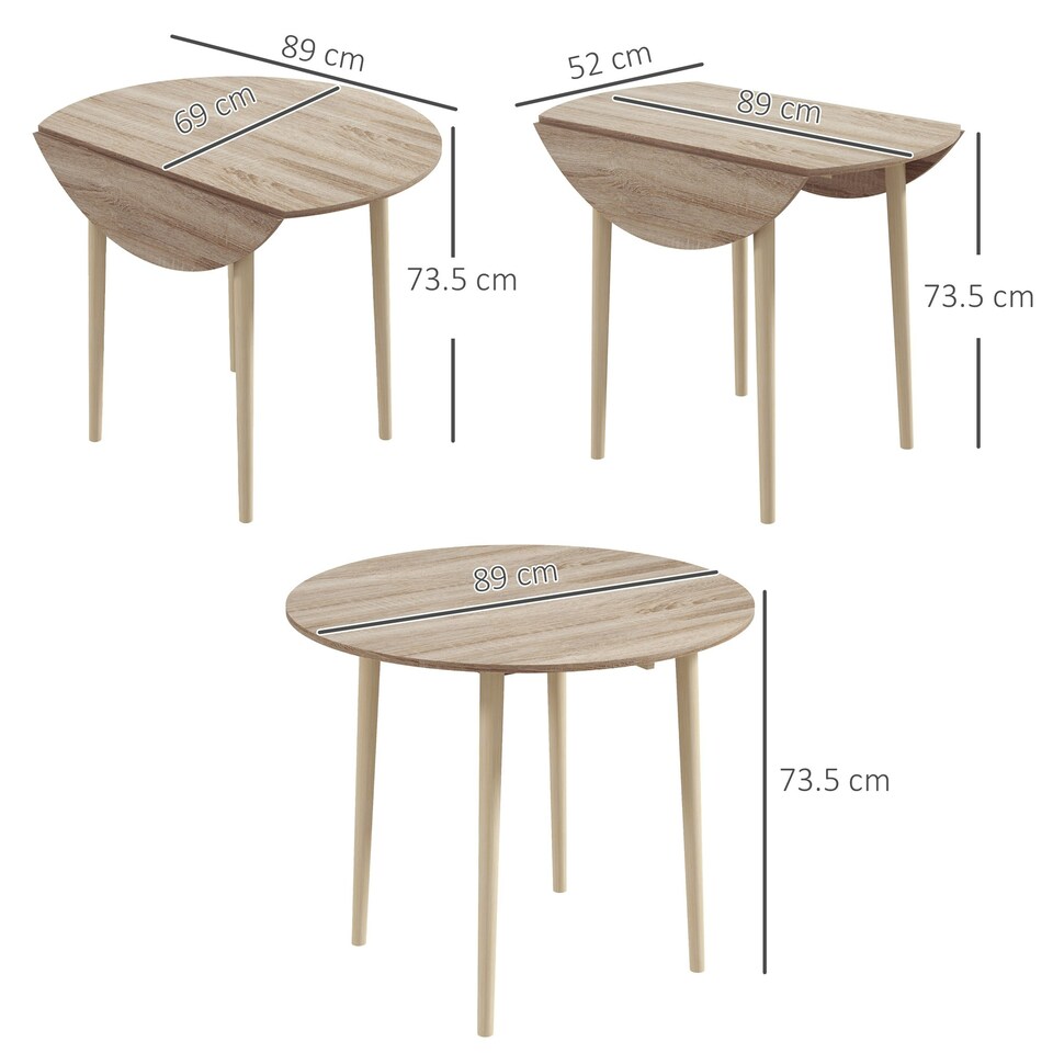 image 1 of HOMCOM Foldable Dining Table, Round Drop Leaf Table, Wood Legs, Grey