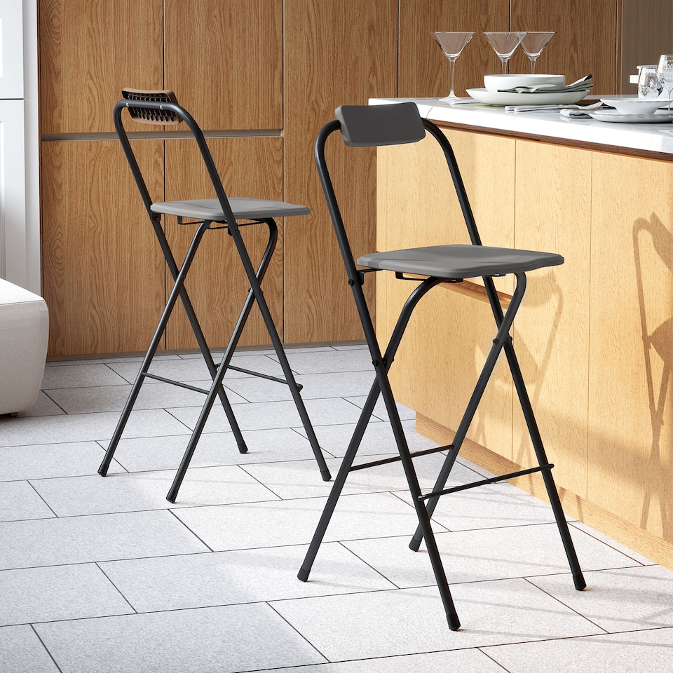 image 1 of COSTWAY Outdoor Folding Barstools Set of 2 Bar Height Patio Chairs