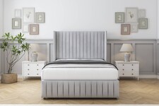 Sloomy Marlborough Silver Naples Divan Bed With Mattress 2 Drawers Footend With 54" Wingback Headboard & 12" Matching Footboard 5' King | Silver | Silver | King | 1