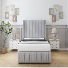 Sloomy Marlborough Silver Naples Divan Bed With Mattress 2 Drawers Footend With 54" Wingback Headboard & 12" Matching Footboard 5' King | Silver | Silver | King | 1