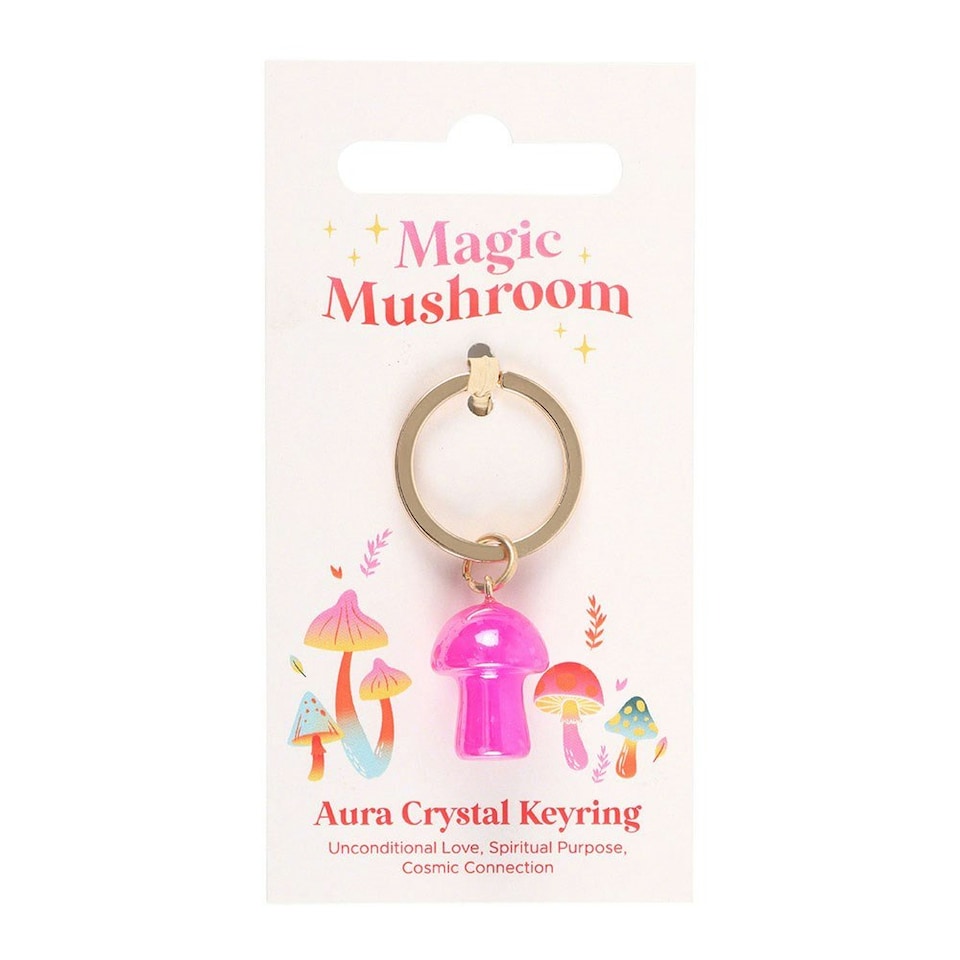 image 1 of Pink Aura Crystal Mushroom Keyring