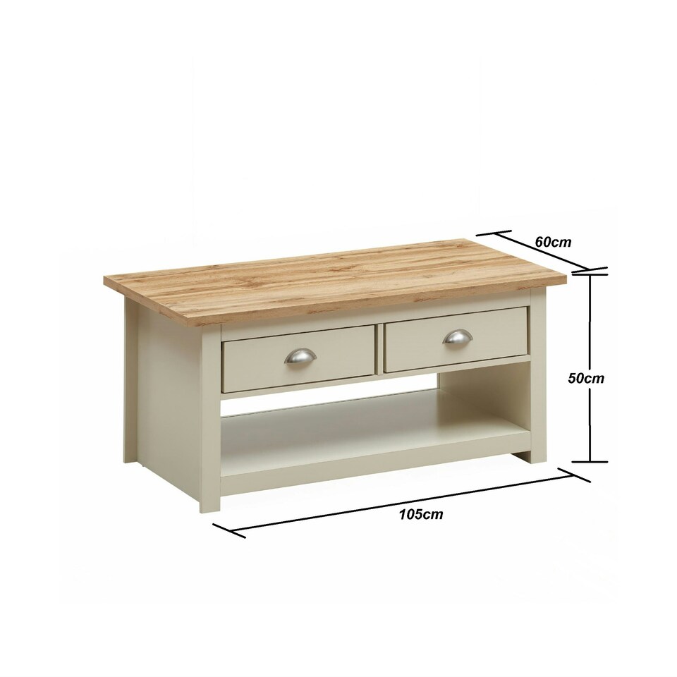 image 1 of Lisbon 2 Drawer Coffee Table Cream & Oak