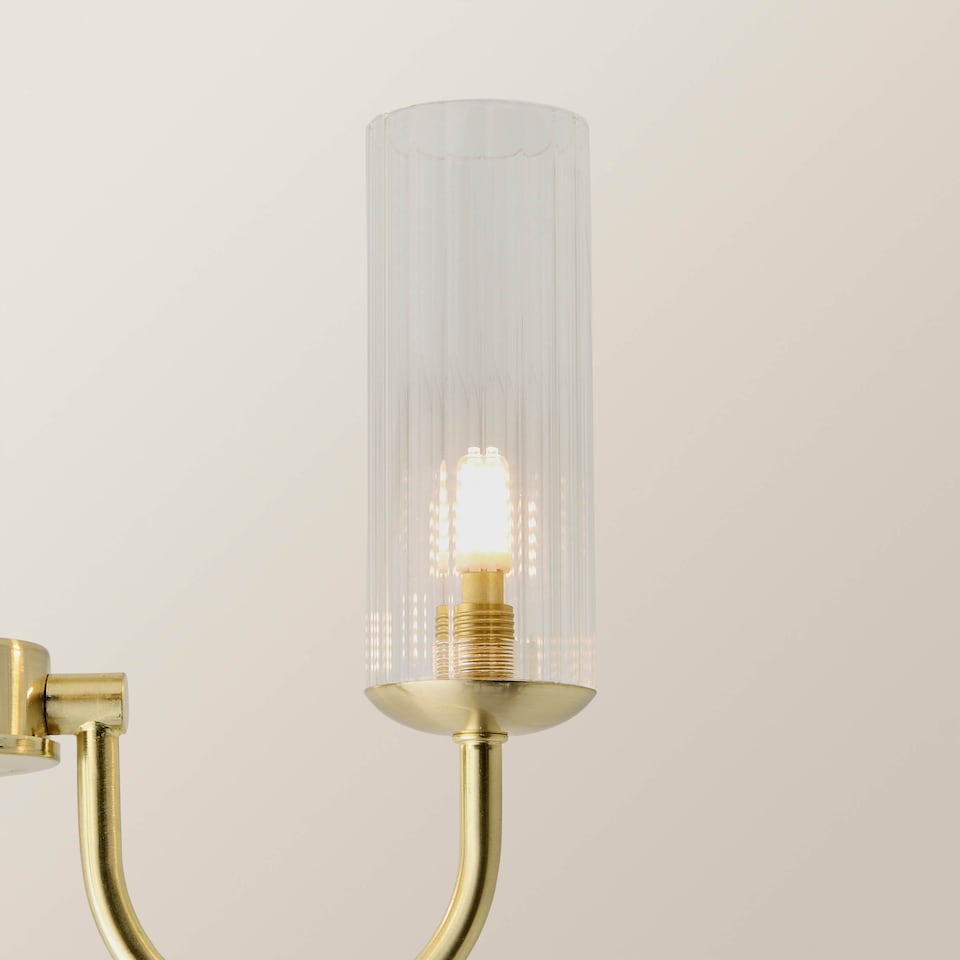 image 1 of ValueLights Canya 3 Way Gold Ceiling Light Clear Ribbed Shades & Bulbs | Gold