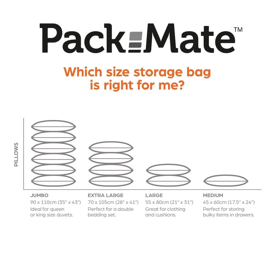 image 1 of Packmate 2pc Large Flat Vacuum Storage Bag Set (55 x 80cm) Clear