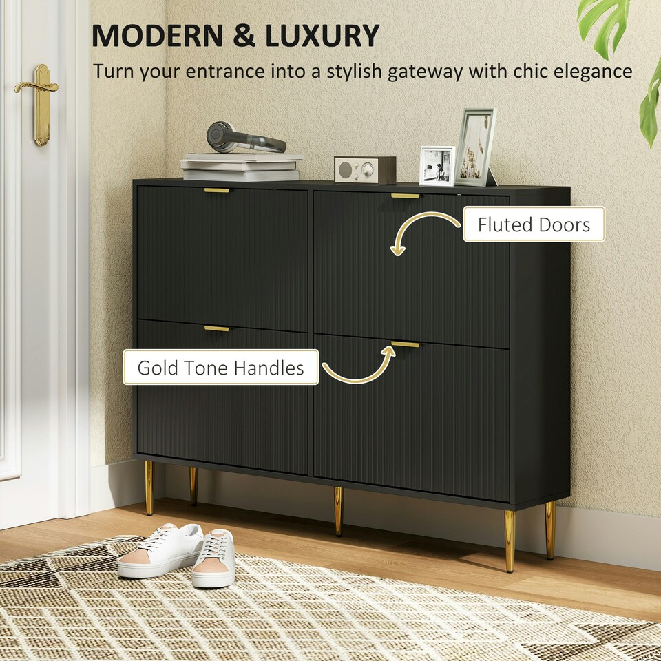 image 1 of HOMCOM Slim Shoe Storage Cabinet with 4 Flip Drawers for Hallway Black