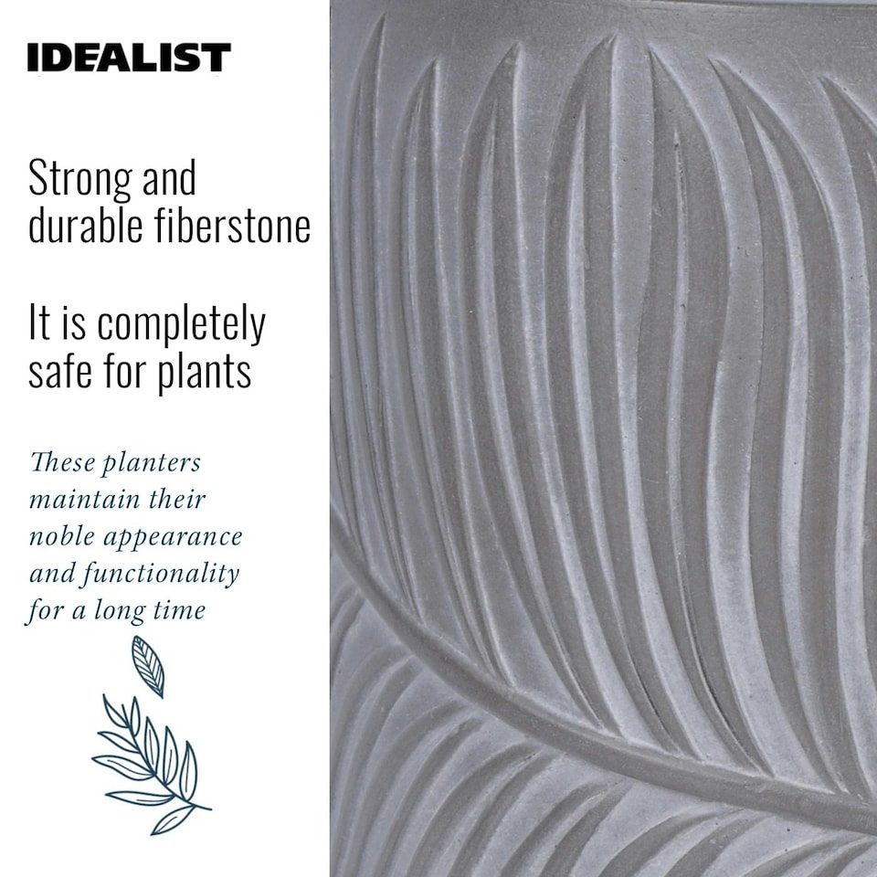 image 1 of Leaf Embossed Brown Round Garden Planter D37 H37 cm, 39.8 ltrs Cap.