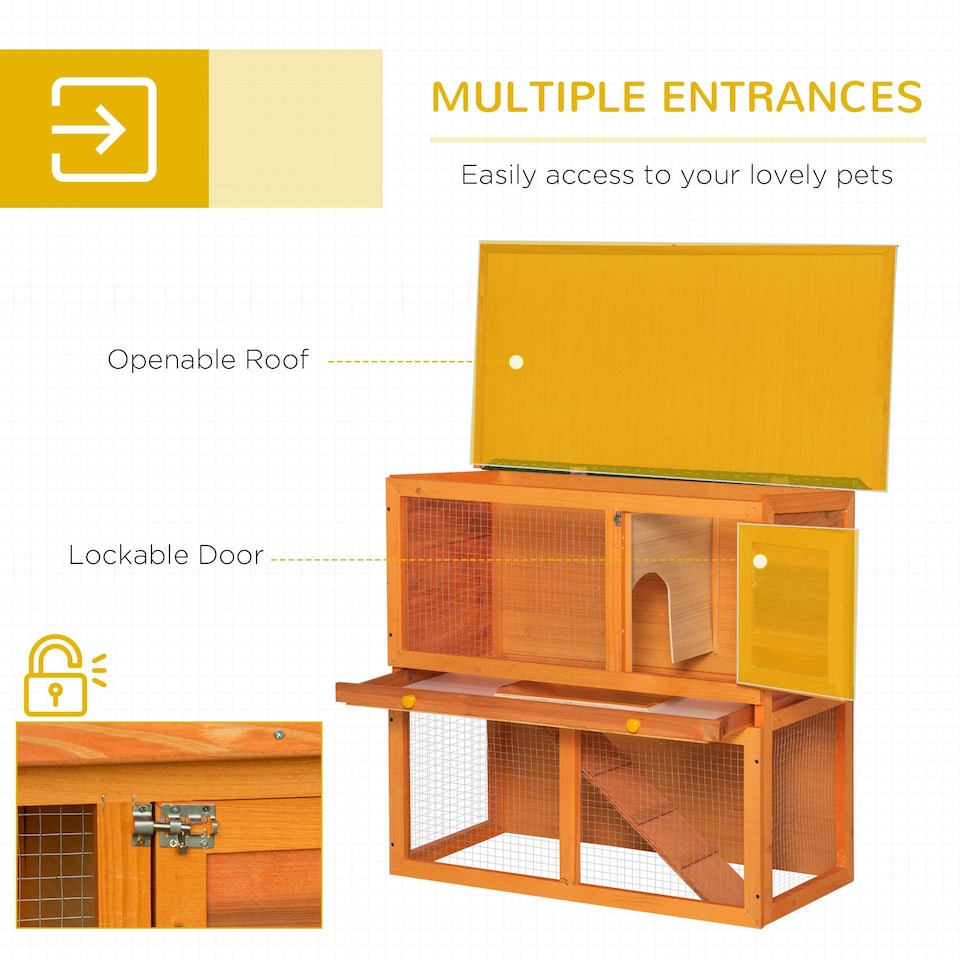 image 1 of Pawhut 90cm 2 Tiers Rabbit Hutch Wooden Pet Cage Run Vintage Bunny House