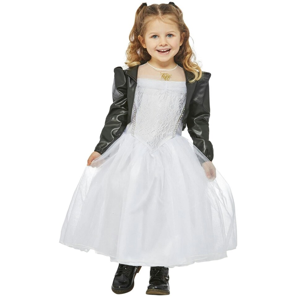 image 1 of Bride of Chucky Girls Tiffany Costume - White/Black - 3-4 Years