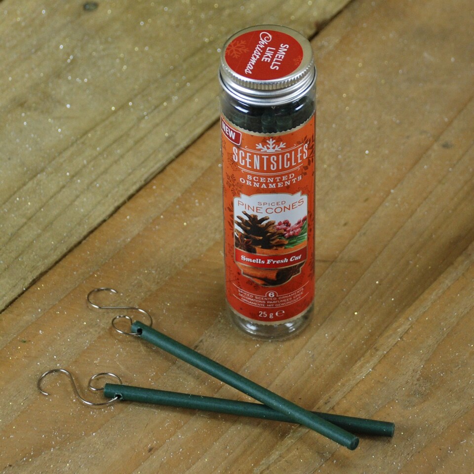 image 1 of Spiced Pine Cones 6 Scentsicles Scented Hanging Ornaments Sticks