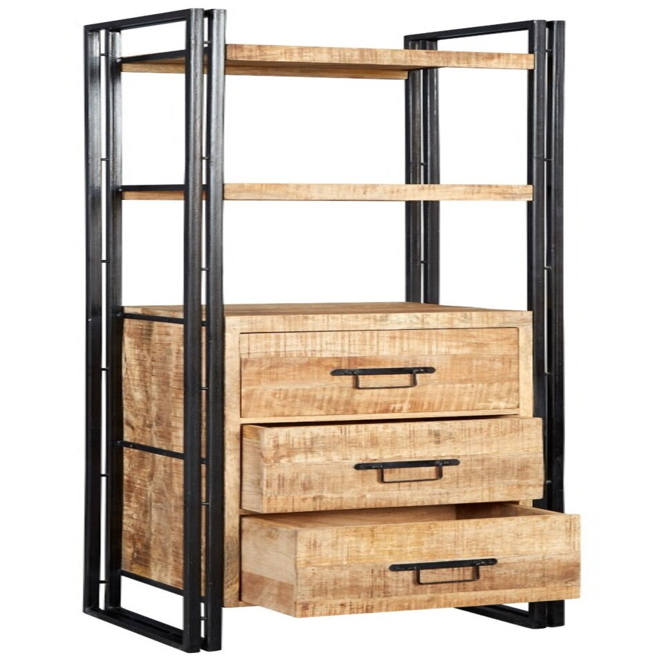 image 1 of Herica Industrial Mintis Narrow Bookcase with 3 Drawers Brown