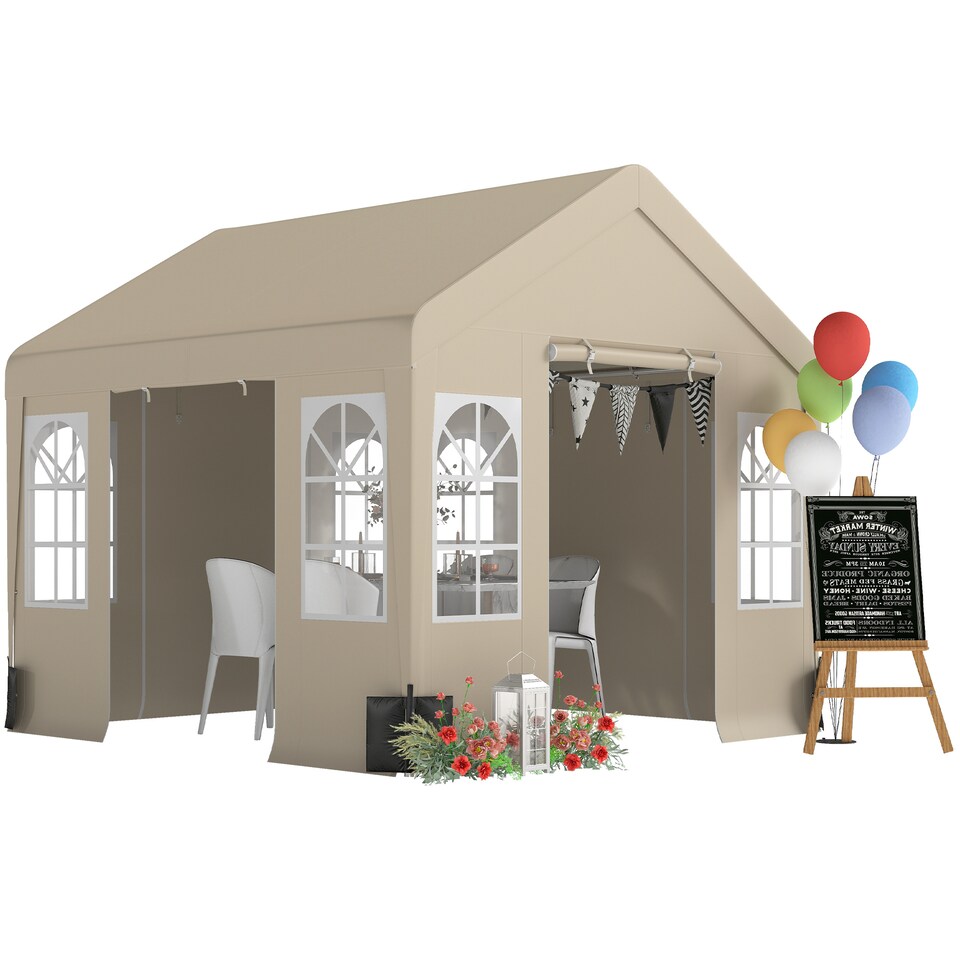 image 1 of Outsunny 3 x 3 m Party Tent, Outdoor Canopy Tent with Sidewalls, Beige | Cream | Beige | 295 x 300 x 278 cm