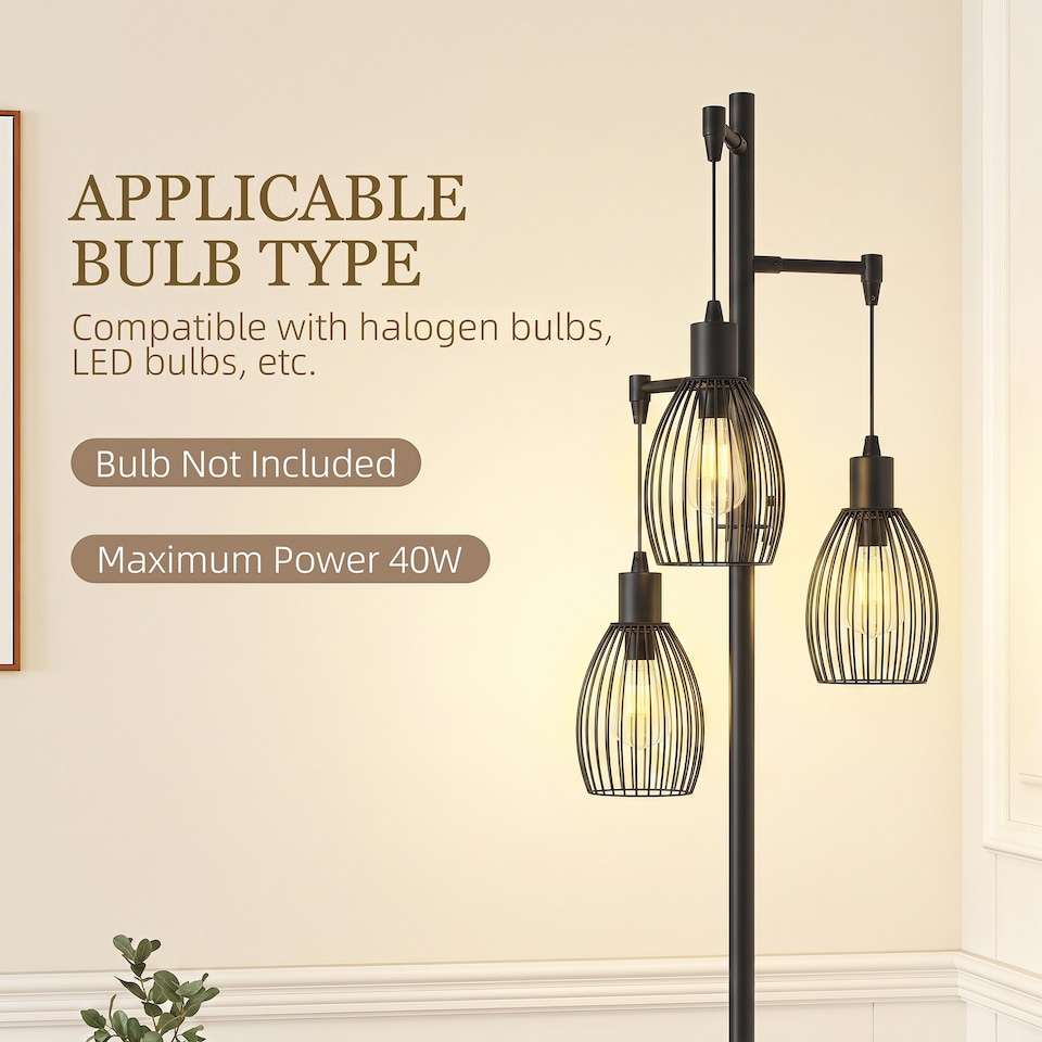 image 1 of HOMCOM Industrial 3-Light Floor Lamp Dimmable Standing Lamp for Living Room