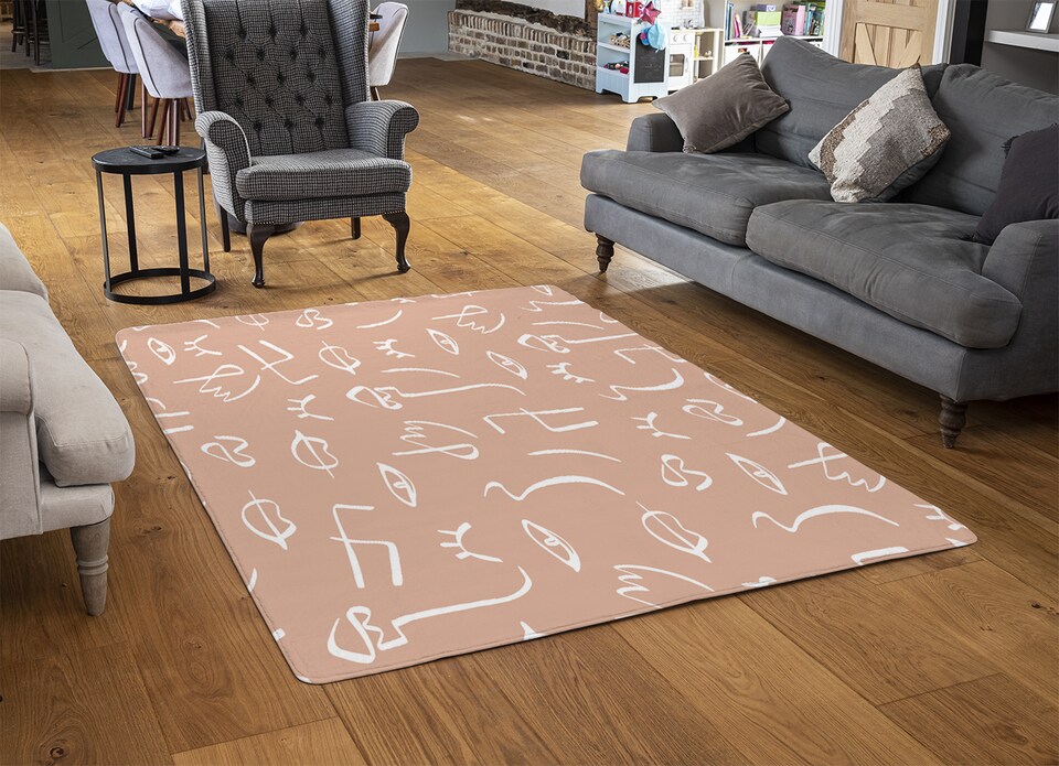 image 1 of Line Drawing Abstract Faces Designer Rug | Multi