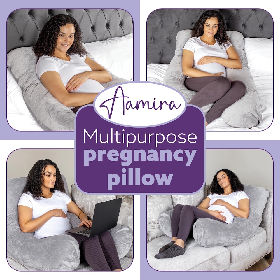 image 1 of Aamira Light Grey Pregnancy Maternity Pillow, 130x75x20cm U Shape Memory Foam | Grey | Grey | Standard | 1