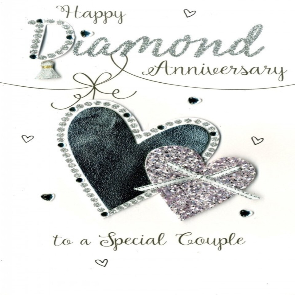 image 1 of Happy Diamond Anniversary To A Special Couple Handmade Silver Heart Card