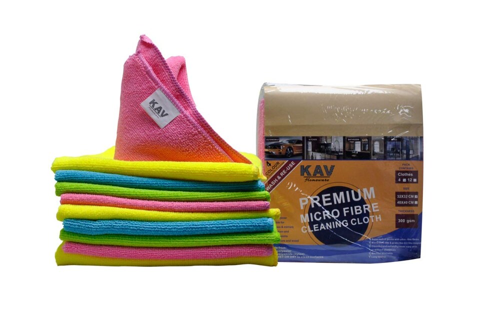 image 1 of KAV 40x40cm Microfibre Towel for Cleaning - Reusable Ultra Absorbent Lint Free Multipurpose Towle - Pack of 4 in Vibrant Colors