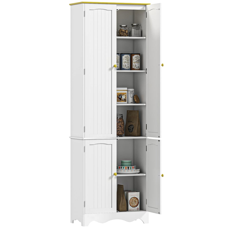 image 1 of HOMCOM Freestanding 4-Door Kitchen Cupboard, Storage Cabinet Organizer with 4 Shelves, 183cm, White