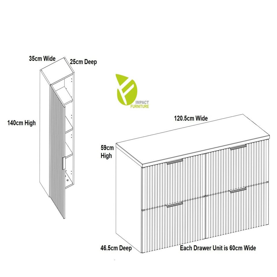 image 1 of Bathroom Furniture Set Black Drawer Cabinet 1200mm Countertop Vanity and Tall Wall Unit - Adel