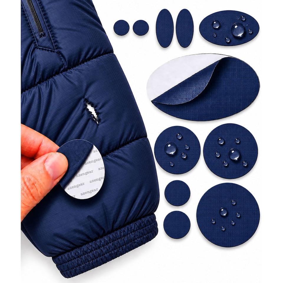 image 1 of aZengear Repair Patches (30+ Colours) for Puffer Jackets, Tents, Upholstery - Stick On, Waterproof, Tear-Cold-Heat-Resistant