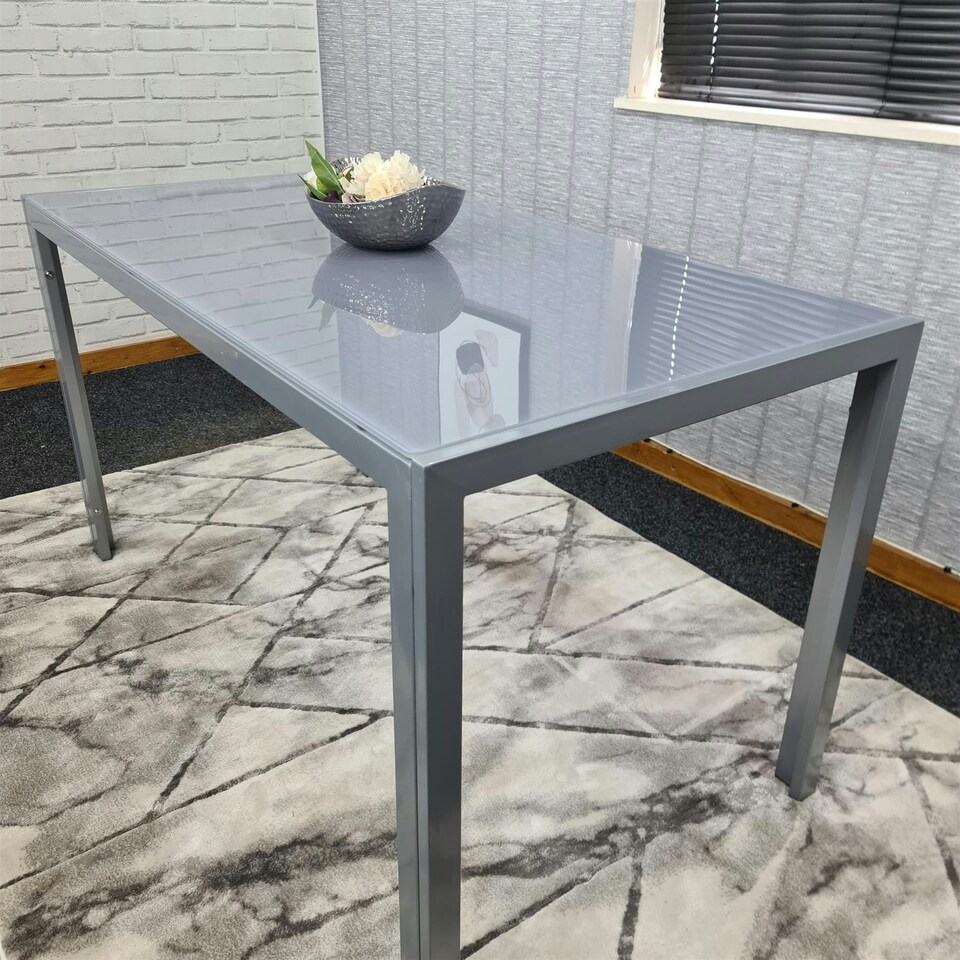 image 1 of Dining Table Grey Glass Kitchen Place for 4 Seats, Dining Table Only (Grey H 75 x L 120 x W 70 cm) Grey