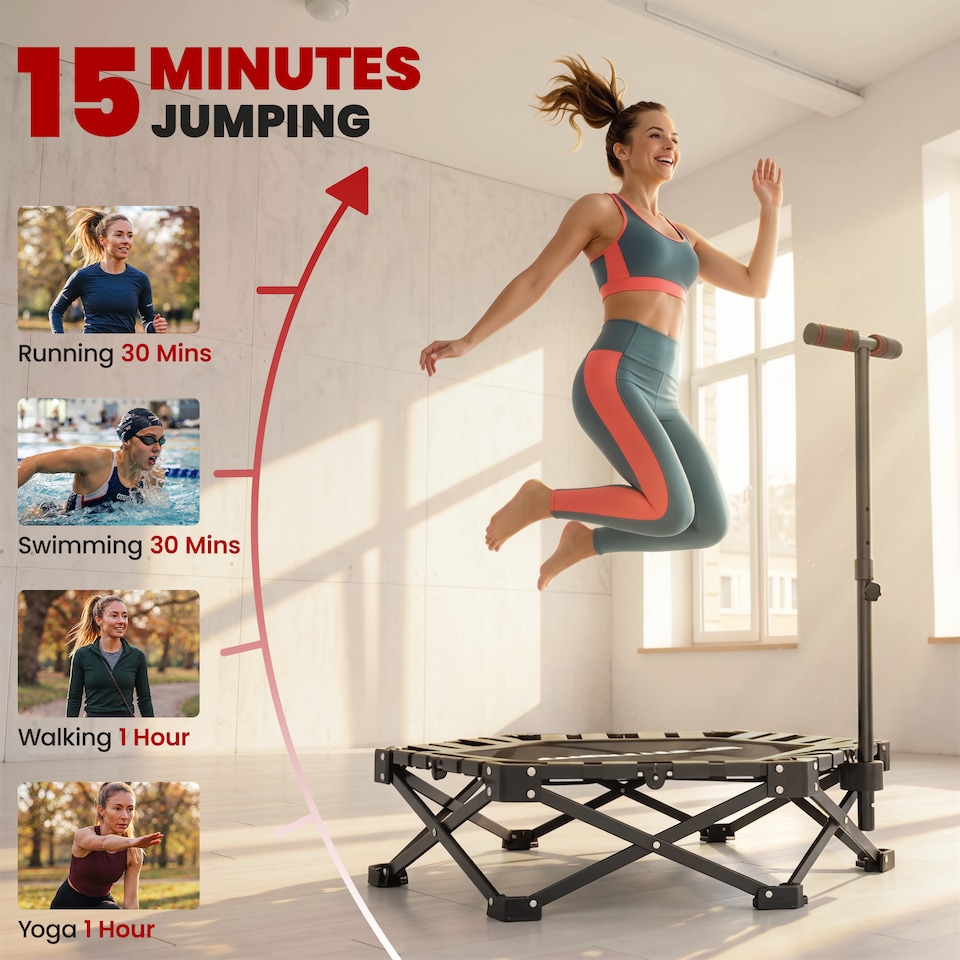 image 1 of SPORTNOW 42" Foldable Mini Trampoline with 3-Level Adjustable Handle, Black