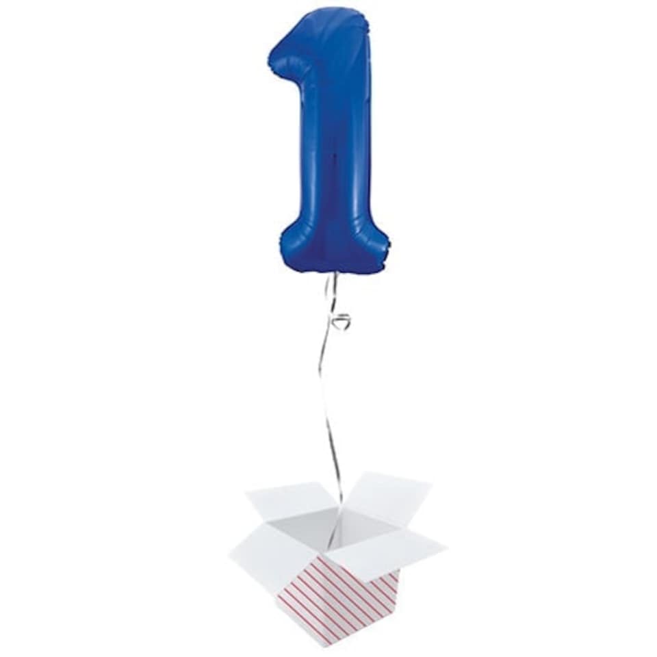 Blue Number 1 Helium Foil Giant Balloon - Inflated Balloon in a Box