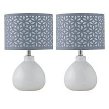 First Choice Lighting Set of 2 Tuscan White Ceramic Lamps with Grey Cut Out Shade White | Grey