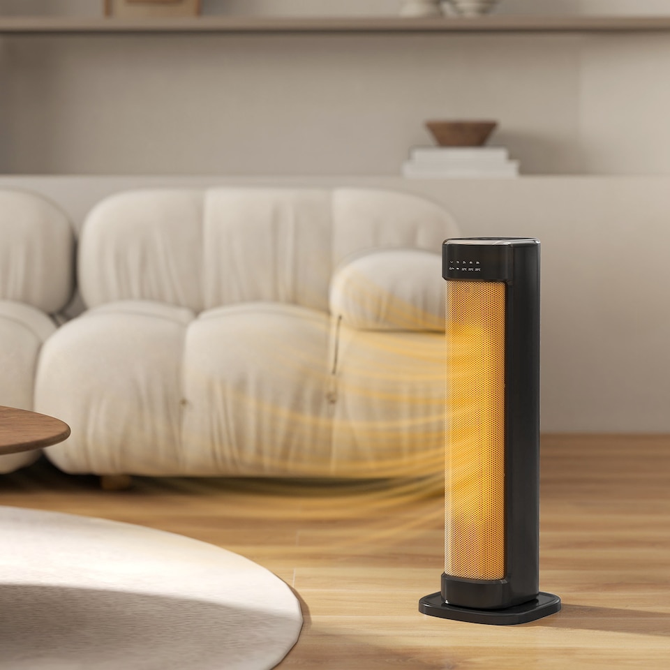 image 1 of HOMCOM Ceramic Space Heater, 2000W Electric Heater with 3 Heat Settings, 15H Timer, Adjustable Thermostat, Remote Control, Tip-over and Overheat Protection, Low Energy for Home Office Bedroom, Black | Black