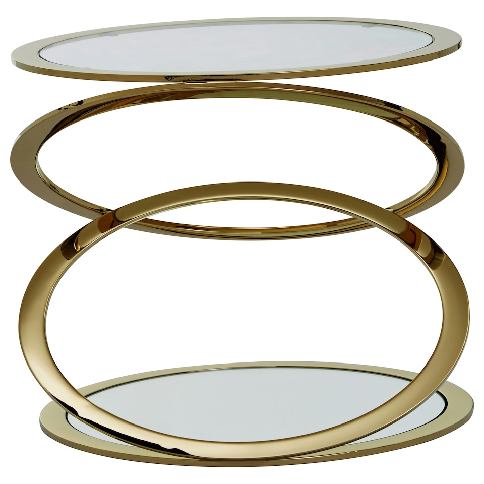 image 1 of Interiors by Premier Clear Glass and Gold Metal Side Table, Contemporary End Table with Glass Top and Bottom Shelf, Modern Table Gold