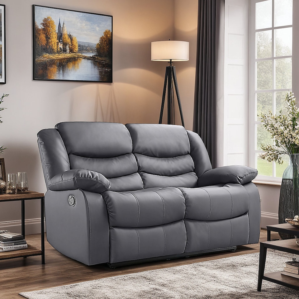 image 1 of Roma Recliner Leather 3 Plus 2 Seater Sofa Set, Armchair Inspired Home Theatre and Living Room Seating Grey | Grey | 2