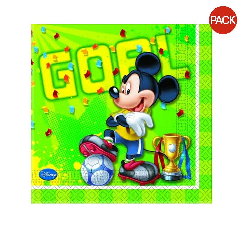 image 1 of Disney Paper Football Mickey Mouse Napkins (Pack of 20) - Green/Yellow - One Size