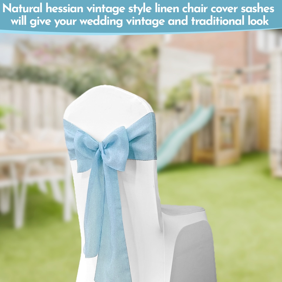 image 1 of 7" x 108" Hessian Chair Sashes, Rustic Burlap Table Runner Sash - 10pcs