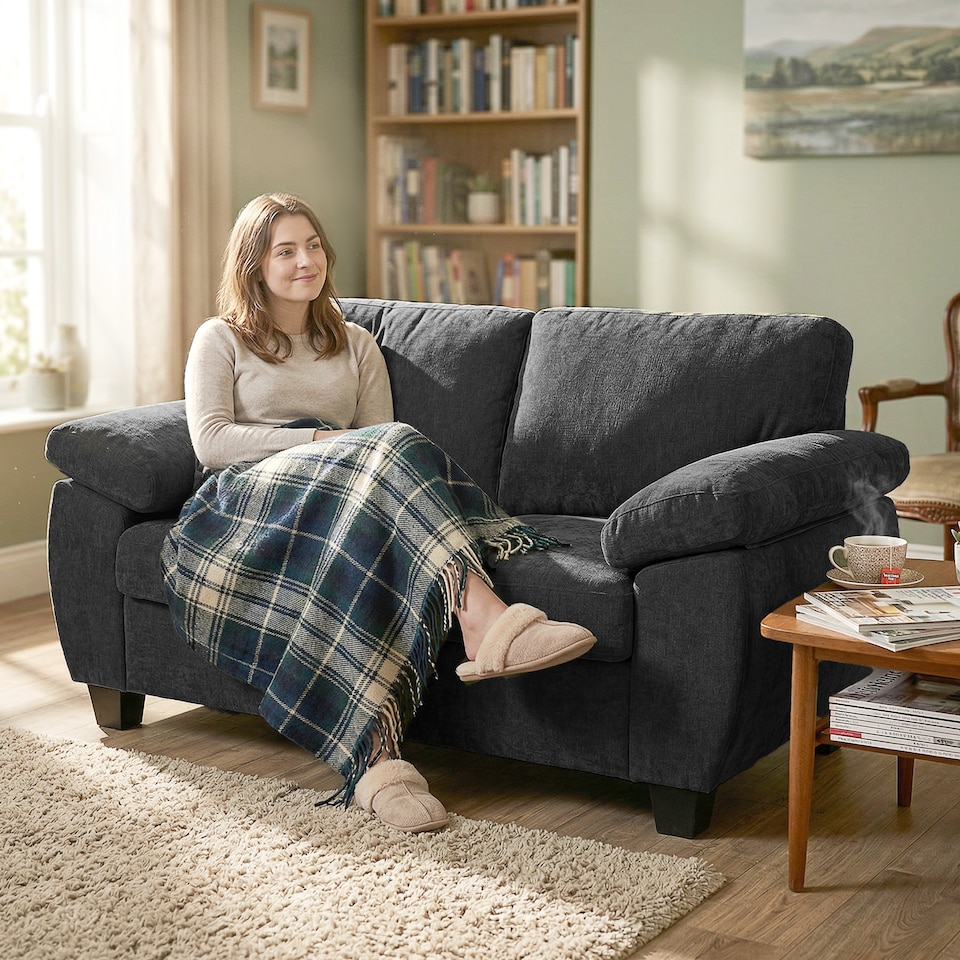 image 1 of HOMCOM 2 Seater Sofa, Chenille Small Sofa with Spring Cushions | Grey | Dark Grey | Two Seater