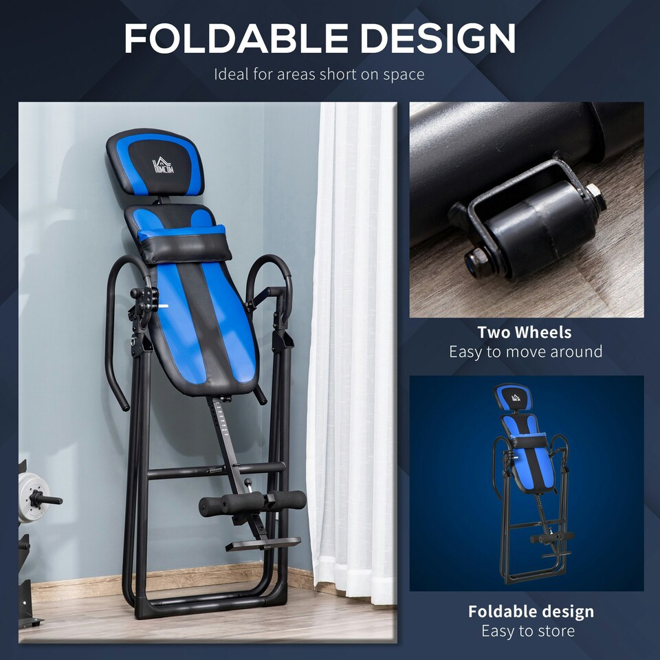 image 1 of HOMCOM Foldable Gravity Inversion Table, Fitness Bench w/ Soft Ankle Cushions