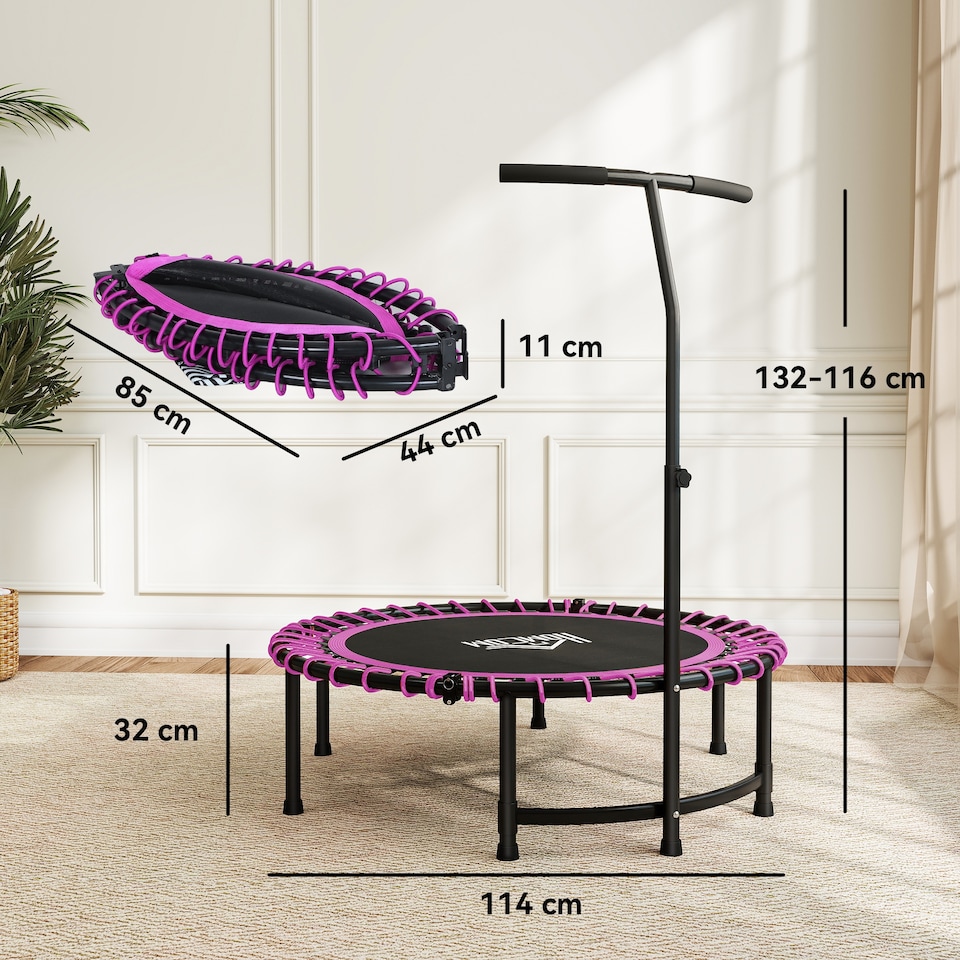 image 1 of HOMCOM 45" Fitness Trampoline Outdoor Bouncer Jumper Adjustable Handle, Pink