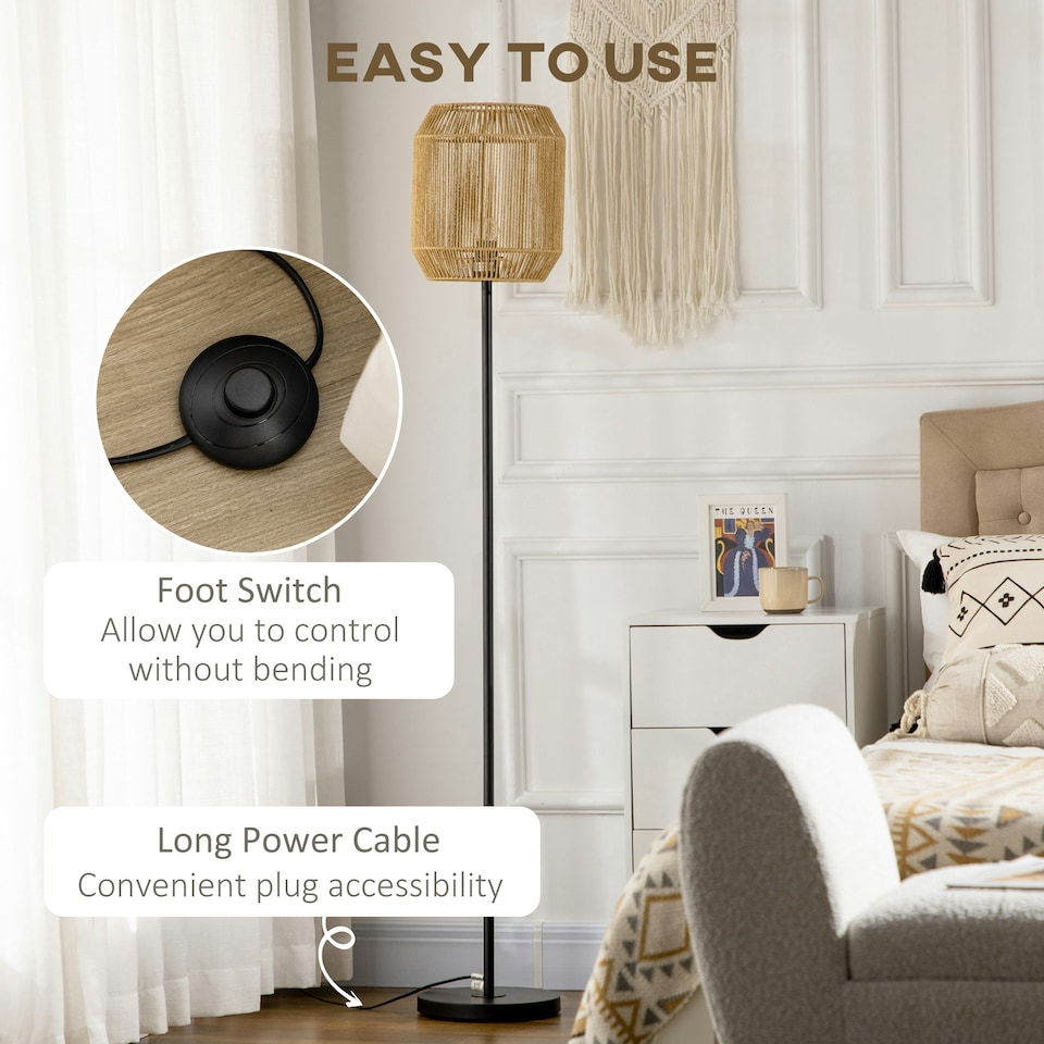 image 1 of HOMCOM Farmhouse Floor Lamp for Living Room Bedroom with Rattan Wicker, Natural