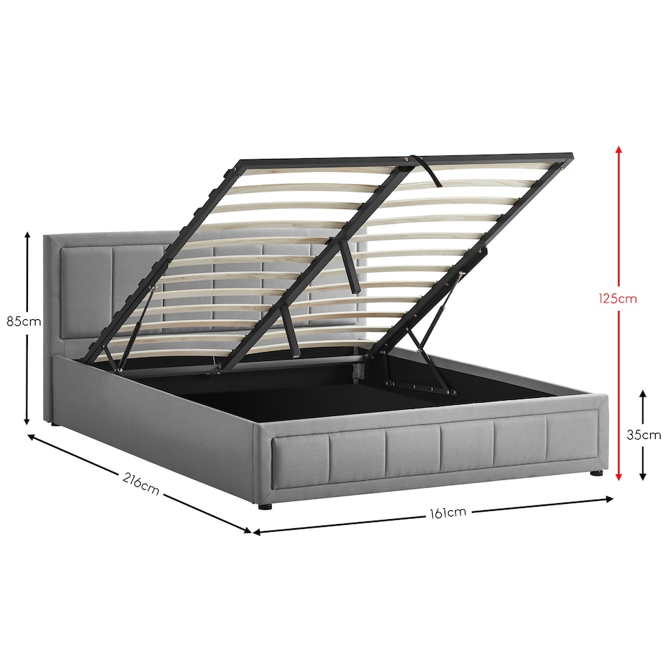 image 1 of Vida Designs Vanita 5ft King Size Ottoman Bed Storage Fabric Upholstered, Light Grey, 150 x 200cm