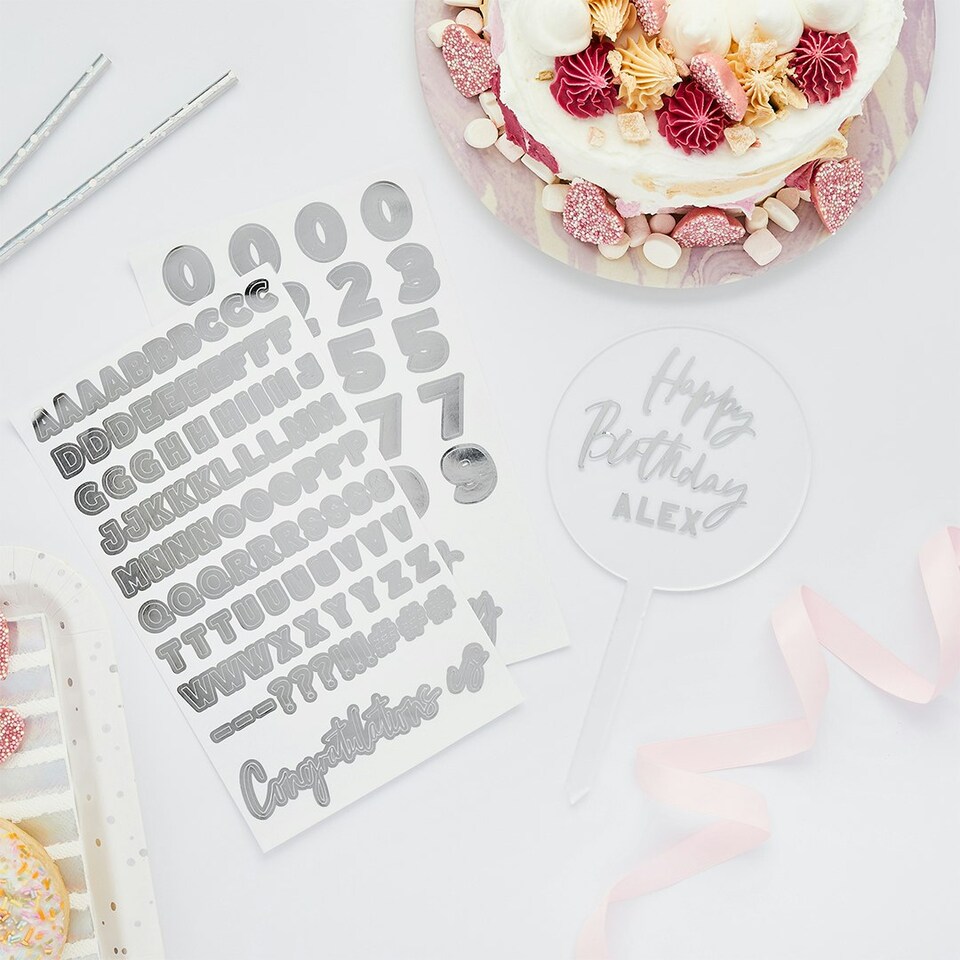 image 1 of Silver Customisable Acrylic Cake Topper