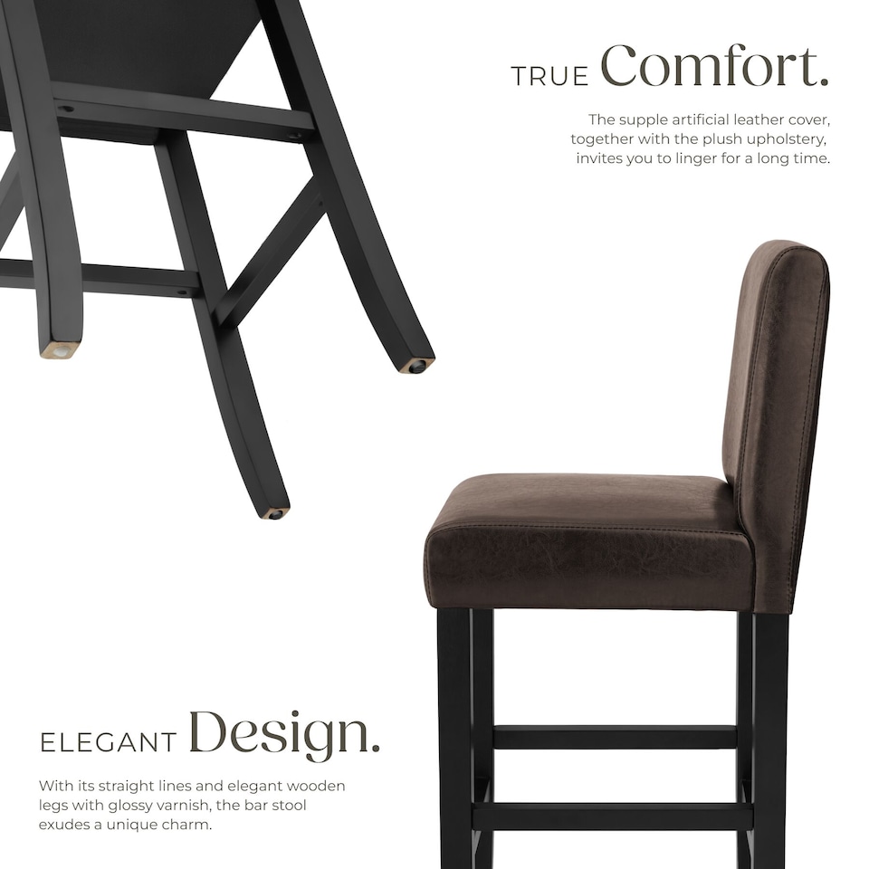 image 1 of Bar Stools with a padded backrest and faux leather cover | Brown | brown | 41 x 40 x 107 cm | 2