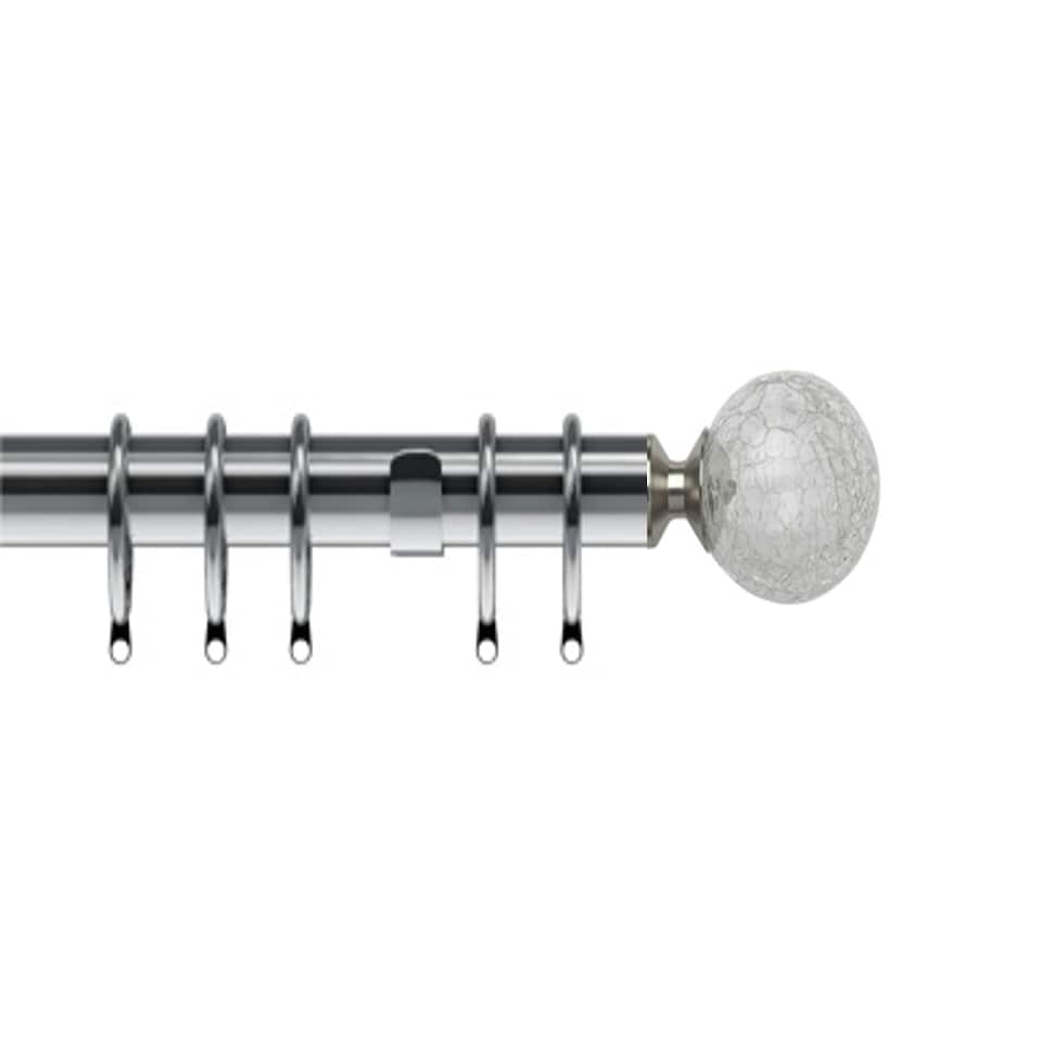 image 1 of 25-28mm Crash End Satin Silver Metal Curtain Pole Set 120 - 210cm Silver | Silver