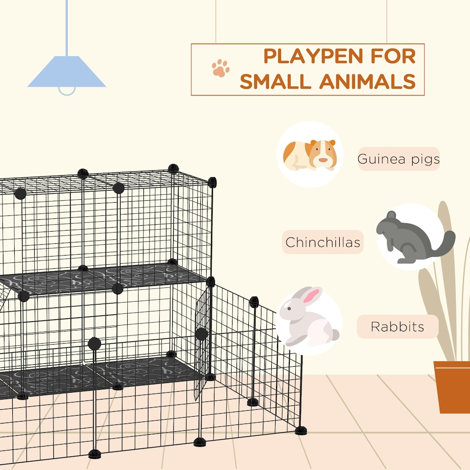 image 1 of PawHut Pet Playpen DIY Small Animal Cage for Rabbit Ferret Chinchilla - Black