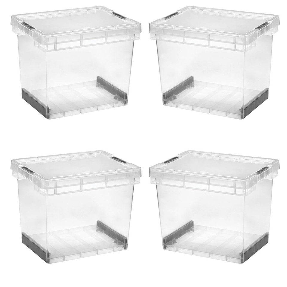 image 1 of 2 x 60 Litre Clear Plastic Stackable Ultra Resistant Modular Plastic Storage Container Boxes With Secure Clip Lock Lids Clear