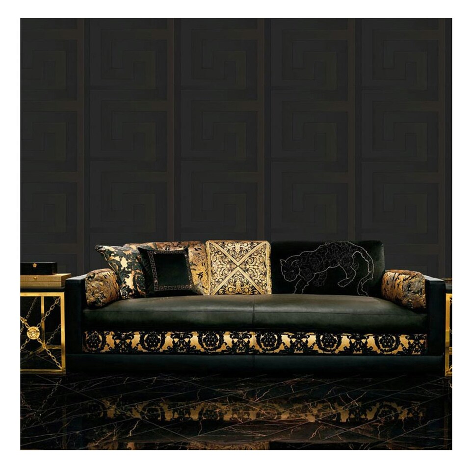 image 1 of Versace Greek Key Wallpaper - Black - 10m x 70cm Black