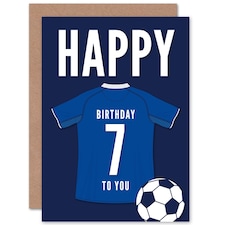 Football Strip Kit Jersey Top On Dark Age 7 Year Old Child Kids 7th Birthday Card