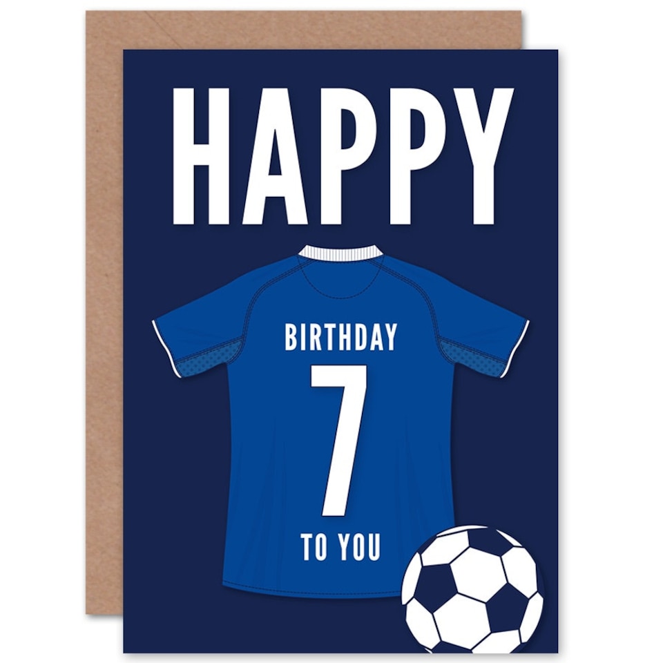 image 1 of Football Strip Kit Jersey Top On Dark Age 7 Year Old Child Kids 7th Birthday Card