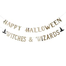 Happy Halloween Witches & Wizards Gold Card Banner 2.5m