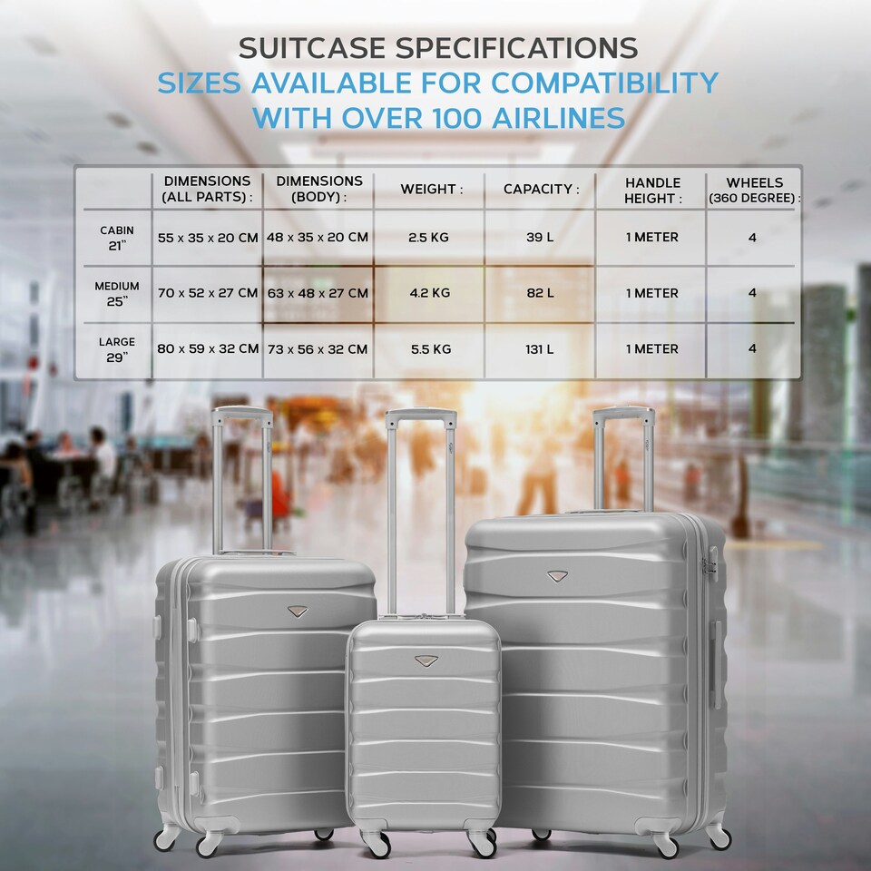 image 1 of Flight Knight 29" Extra Large Suitcase – 20kg Capacity Hard Shell Check-In Luggage with 4 Wheels  100+ Airlines Approved: Ryanair, EasyJet, Jet2, Wizz Air, BA Silver | Silver | Large